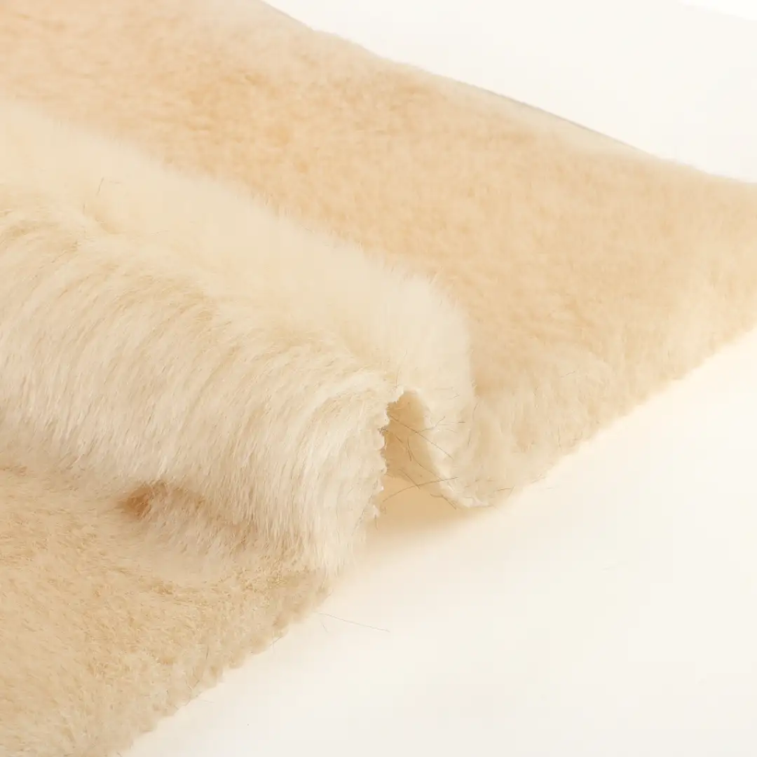 China Fabric for Jackets,Overcoat Fake Fur Knit Fabric Polyester Beige color buy from China wholesaler bulk order at wholesale price free worldwide shipping Alibaba
