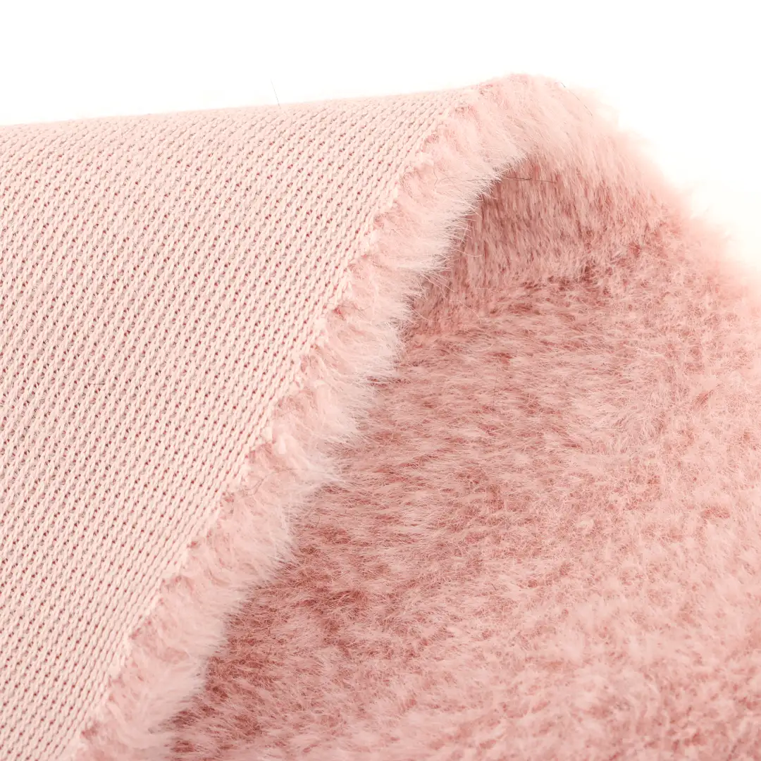 China Fabric for Overcoat Fake Fur Knit Fabric Polyester pink color buy from China wholesaler bulk order at wholesale price free worldwide shipping Alibaba