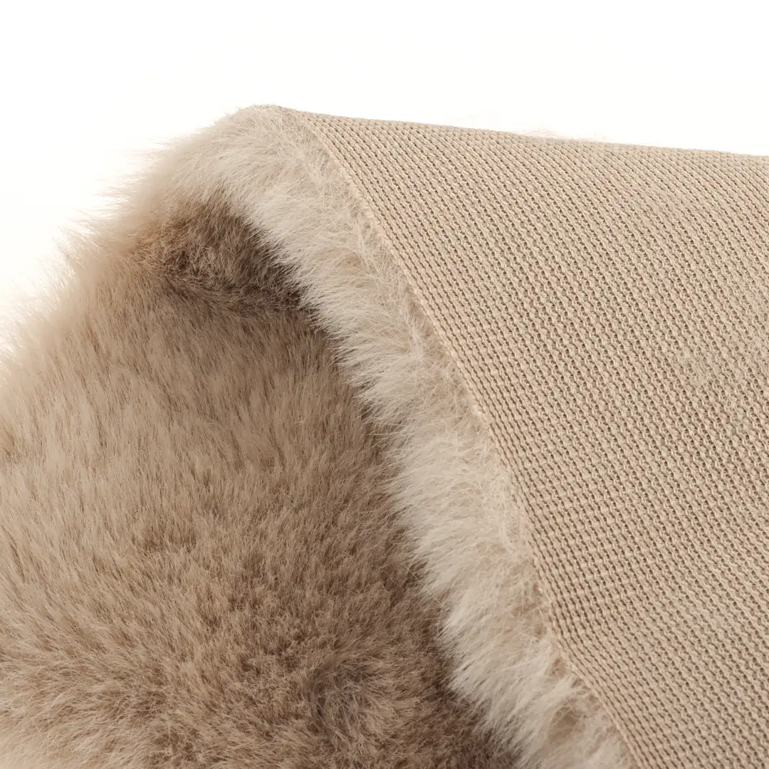 China Fabric for Jackets,Overcoat Fake Fur Knit Fabric Polyester Camel color buy from China wholesaler bulk order at wholesale price free worldwide shipping Alibaba