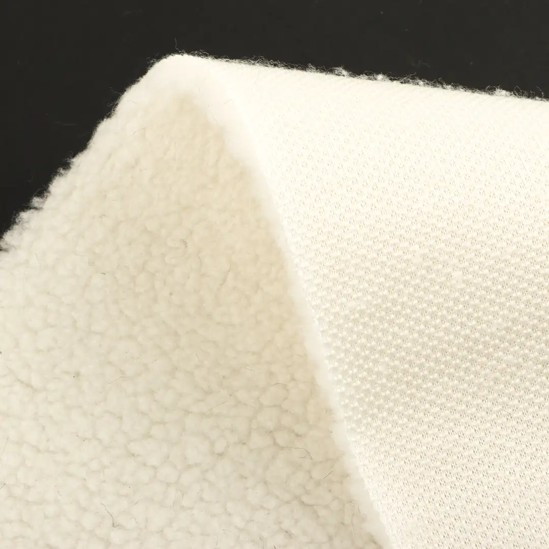 China Fabric for Overcoat Sherpa Knit Fabric Polyester Beige color buy from China wholesaler bulk order at wholesale price free worldwide shipping Alibaba
