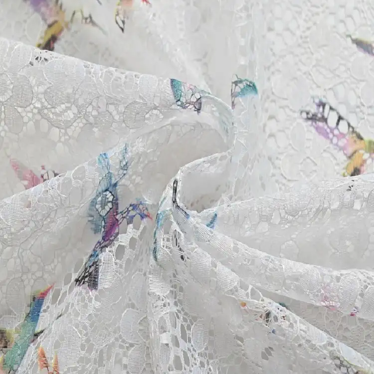 China Fabric for Shirt,Skirt Lace Knit Fabric Polyester White color buy from China wholesaler bulk order at wholesale price free worldwide shipping Alibaba