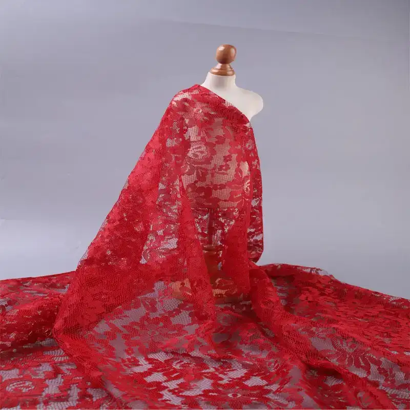 China Fabric for Shirt,Skirt Lace Knit Fabric Polyester Red color buy from China wholesaler bulk order at wholesale price free worldwide shipping Alibaba