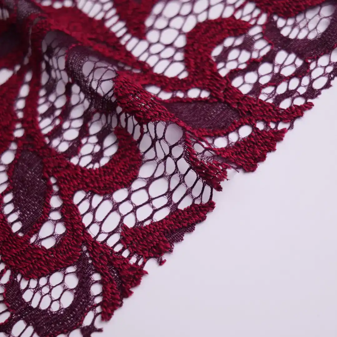 China Fabric for Skirt Lace Knit Fabric Nylon Polyester DarkRed color buy from China wholesaler bulk order at wholesale price free worldwide shipping Alibaba
