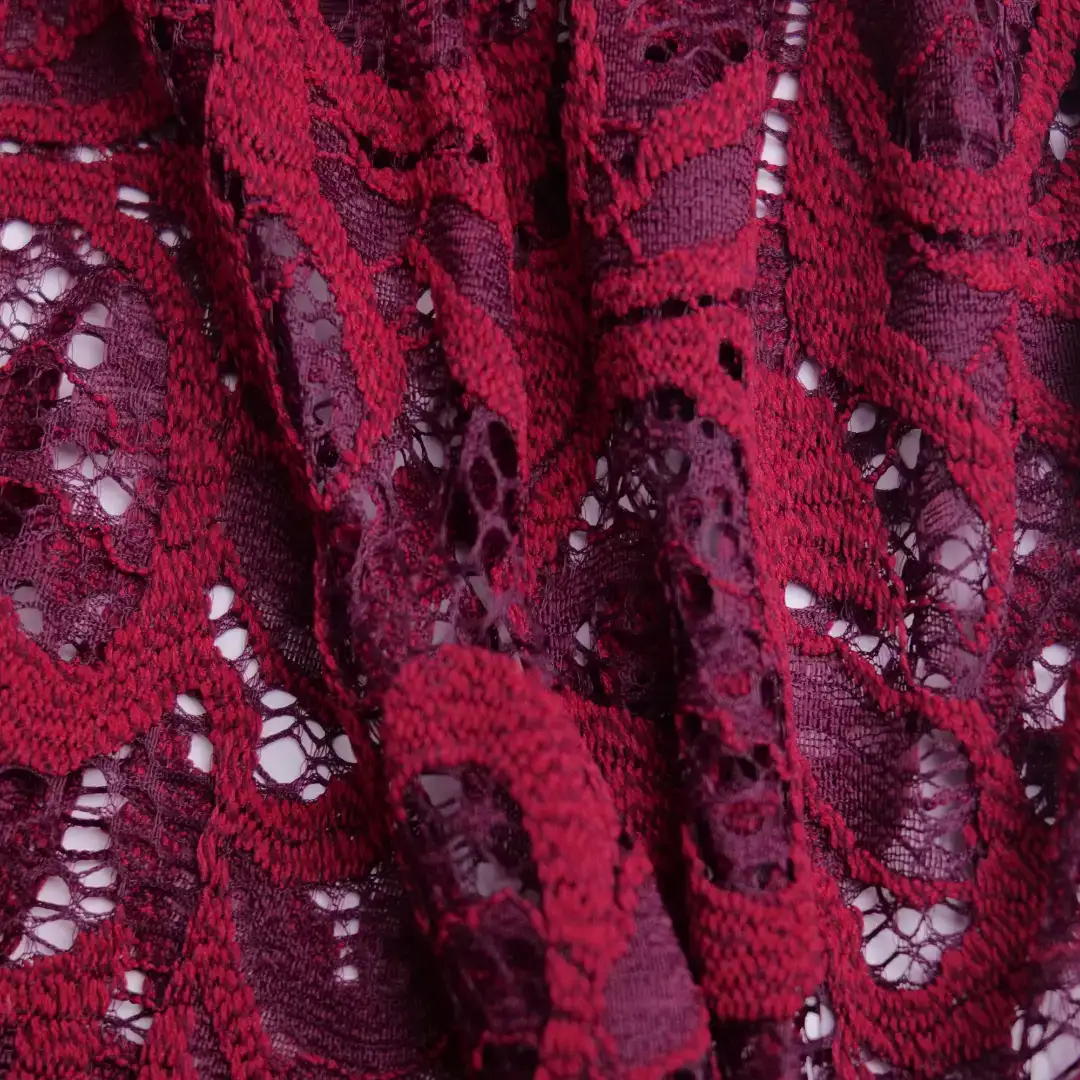 China Fabric for Skirt Lace Knit Fabric Nylon Polyester DarkRed color buy from China wholesaler bulk order at wholesale price free worldwide shipping Alibaba