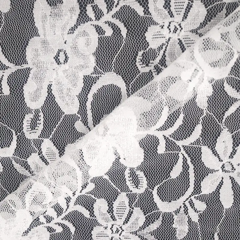 China Fabric for Skirt Lace Knit Fabric Nylon Spandex White color buy from China wholesaler bulk order at wholesale price free worldwide shipping Alibaba