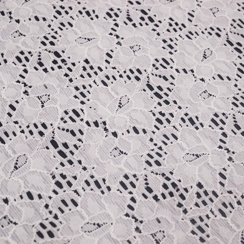 China Fabric for Skirt Lace Knit Fabric Nylon Spandex White color buy from China wholesaler bulk order at wholesale price free worldwide shipping Alibaba