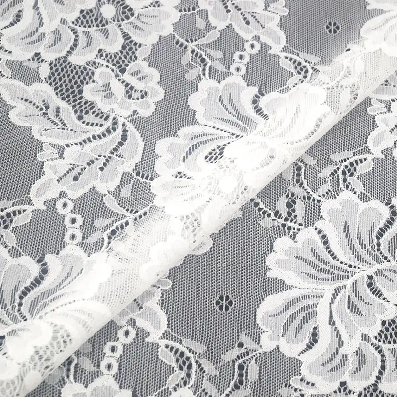 China Fabric for Lingerie,Skirt Lace Knit Fabric Nylon Spandex White color buy from China wholesaler bulk order at wholesale price free worldwide shipping Alibaba