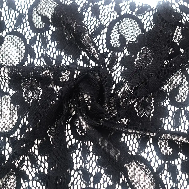 China Fabric for Skirt Lace Knit Fabric Polyester Spandex Black color buy from China wholesaler bulk order at wholesale price free worldwide shipping Alibaba