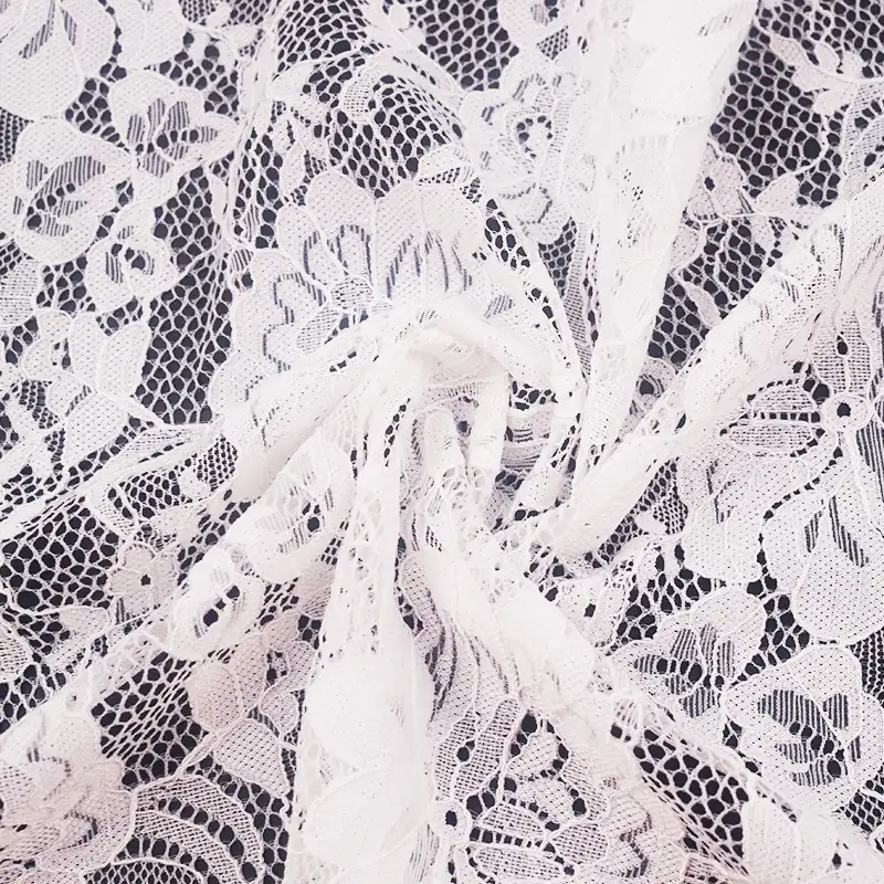 China Fabric for Skirt Lace Knit Fabric Nylon Spandex White color buy from China wholesaler bulk order at wholesale price free worldwide shipping Alibaba