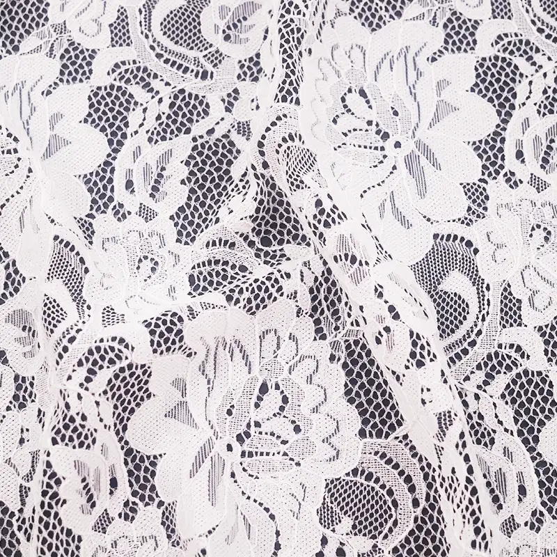 China Fabric for Skirt Lace Knit Fabric Nylon Spandex White color buy from China wholesaler bulk order at wholesale price free worldwide shipping Alibaba