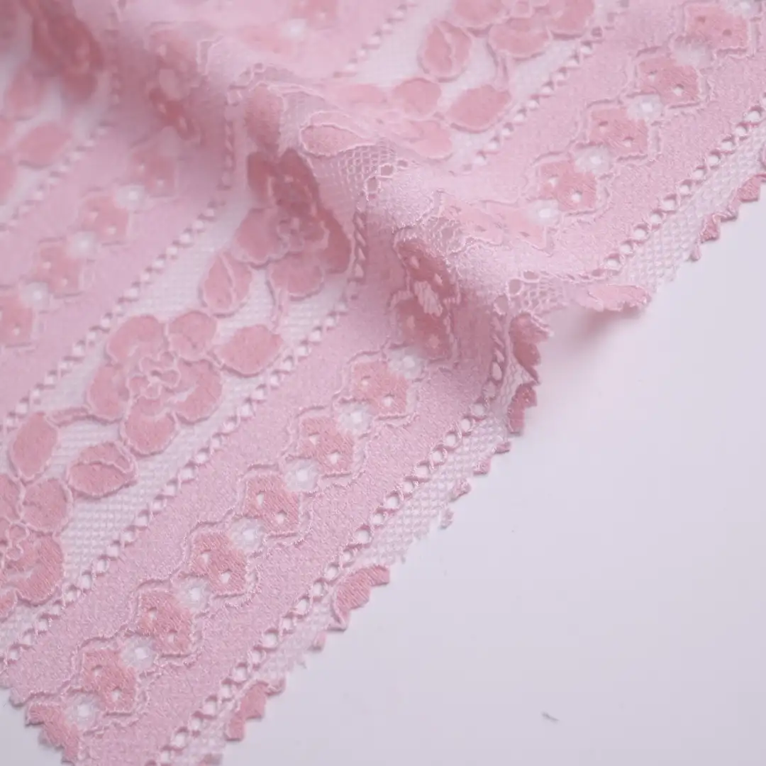China Fabric for Skirt,Dresses (Cardigan Button)  Lace Knit Fabric Cotton Nylon Rayon Pink color buy from China wholesaler bulk order at wholesale price free worldwide shipping Alibaba