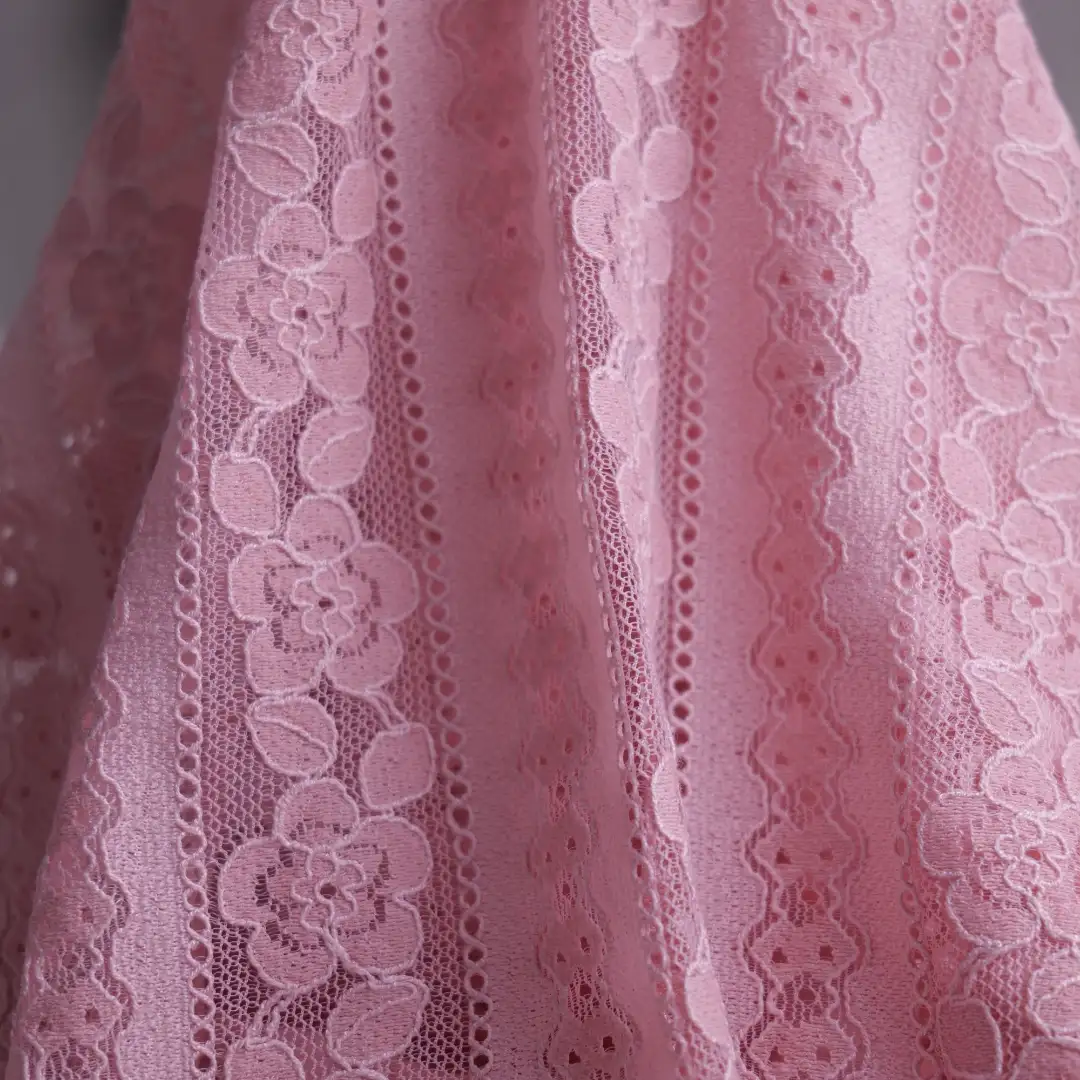 China Fabric for Skirt,Dresses (Cardigan Button)  Lace Knit Fabric Cotton Nylon Rayon Pink color buy from China wholesaler bulk order at wholesale price free worldwide shipping Alibaba