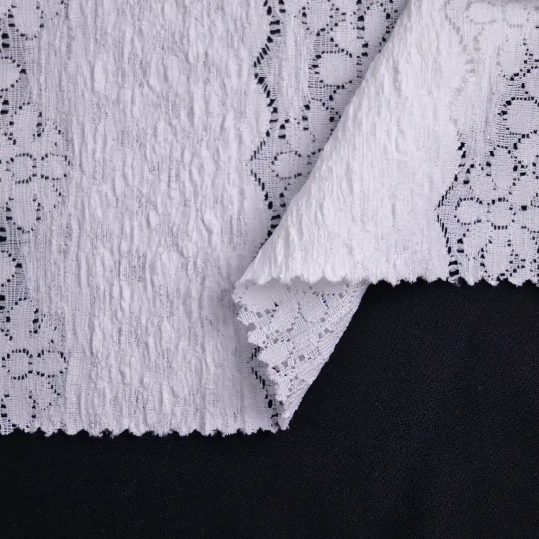 China Fabric for T-Shirt,Lingerie,Skirt Lace Knit Fabric Polyester Spandex White color buy from China wholesaler bulk order at wholesale price free worldwide shipping Alibaba