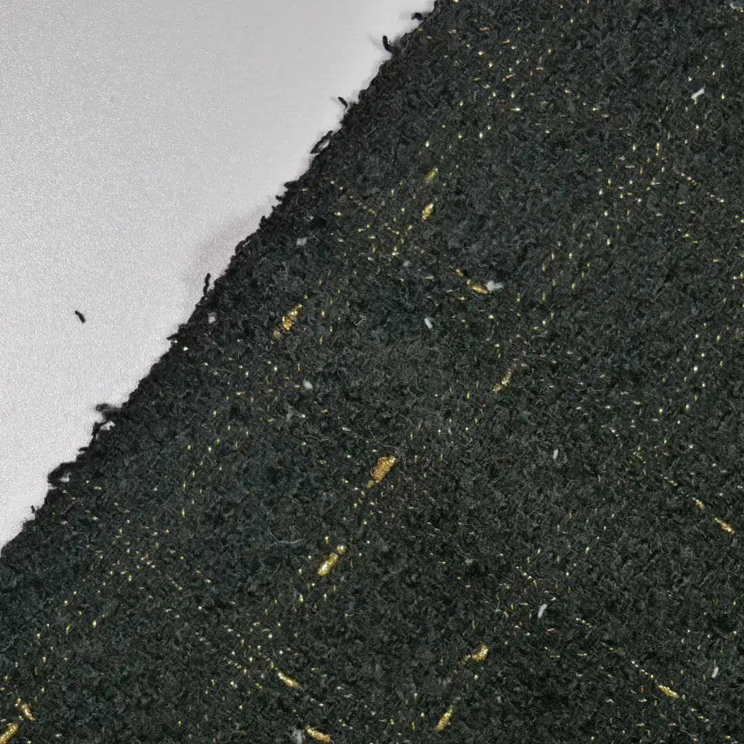 China Fabric for Suit,Uniform Chanel-Style Fabric Woolen Polyester Wool Cotton Viscose Lurex Black color buy from China wholesaler bulk order at wholesale price free worldwide shipping Alibaba
