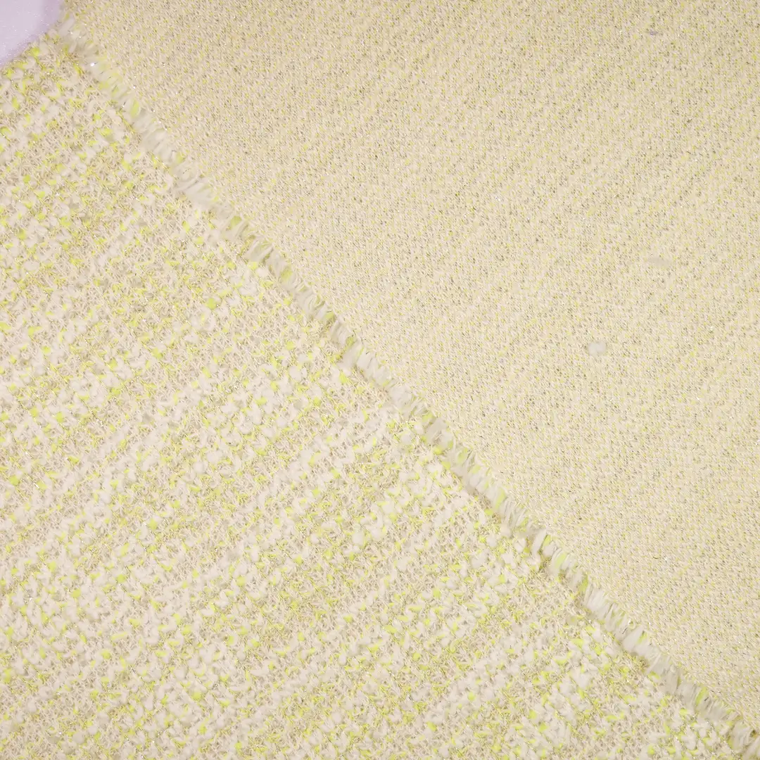 China Fabric for Overcoat,Suit,Open Cardigan ,Dresses (Pullover) ,Skirt  Jacquard Knit Fabric Cotton Polyester Lurex Yellow color buy from China wholesaler bulk order at wholesale price free worldwide shipping Alibaba