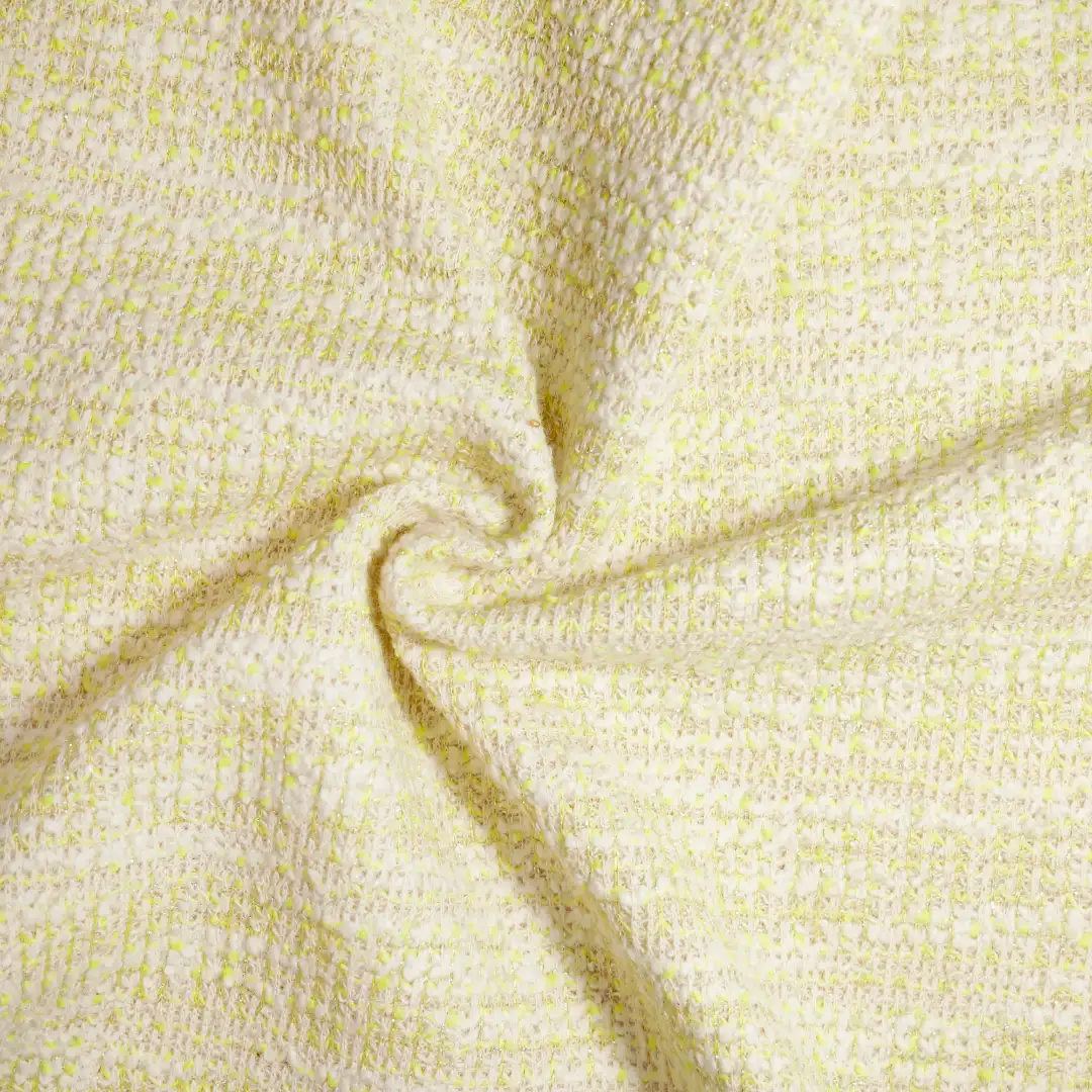 China Fabric for Overcoat,Suit,Open Cardigan ,Dresses (Pullover) ,Skirt  Jacquard Knit Fabric Cotton Polyester Lurex Yellow color buy from China wholesaler bulk order at wholesale price free worldwide shipping Alibaba