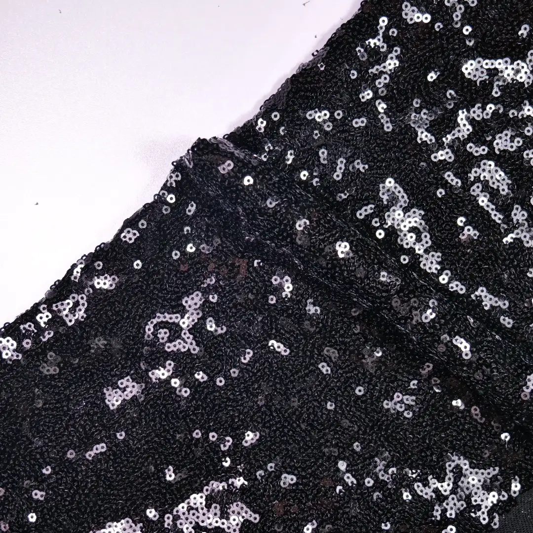 China Fabric for Tank Top,Skirt  Sequined Mesh Fabric Knit Fabric Polyester Spandex Black color buy from China wholesaler bulk order at wholesale price free worldwide shipping Alibaba