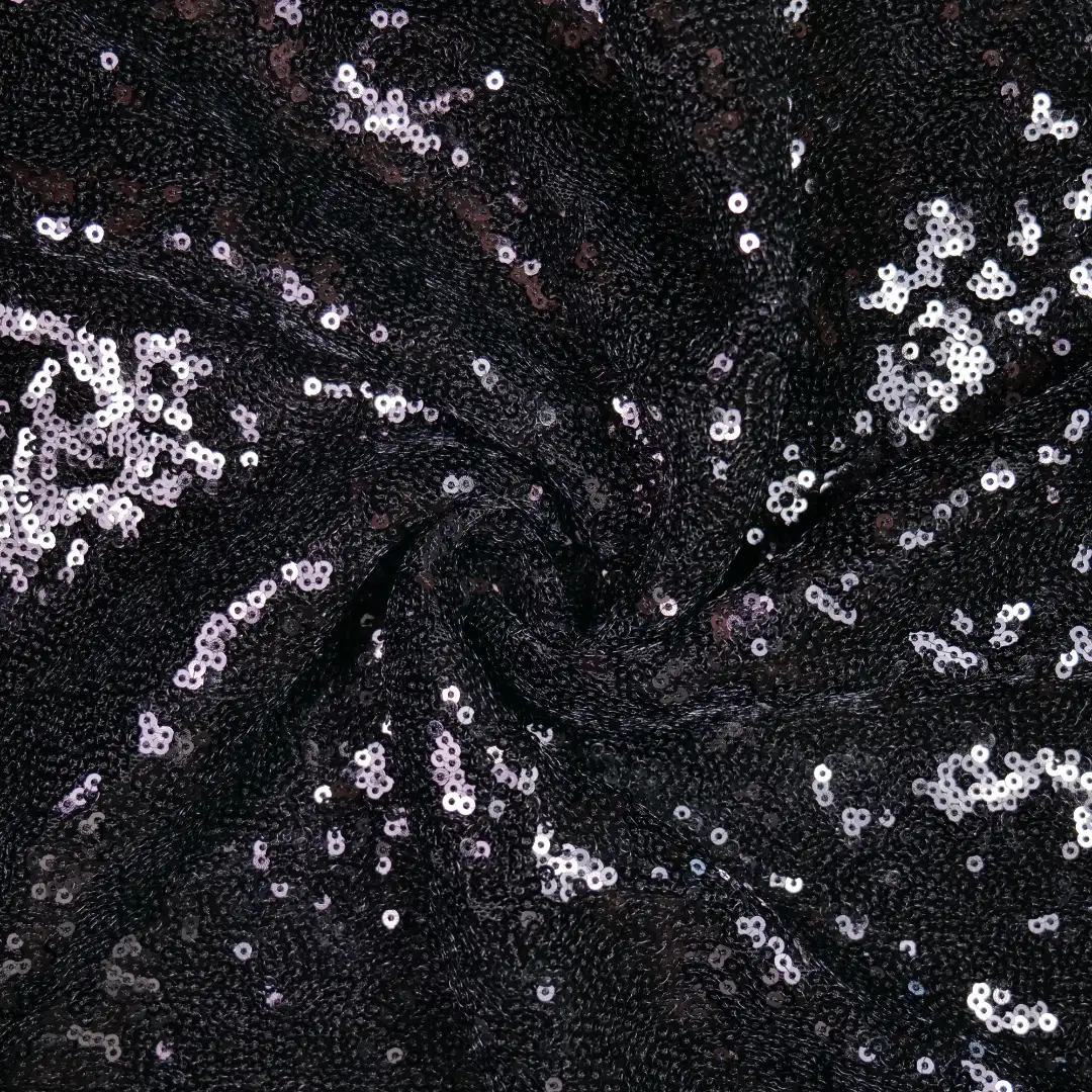 China Fabric for Tank Top,Skirt  Sequined Mesh Fabric Knit Fabric Polyester Spandex Black color buy from China wholesaler bulk order at wholesale price free worldwide shipping Alibaba