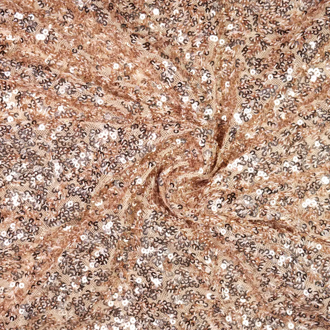 China Fabric for Ladies Vest ,Skirt  Sequined Mesh Fabric Knit Fabric Polyester Spandex Antique White color buy from China wholesaler bulk order at wholesale price free worldwide shipping Alibaba