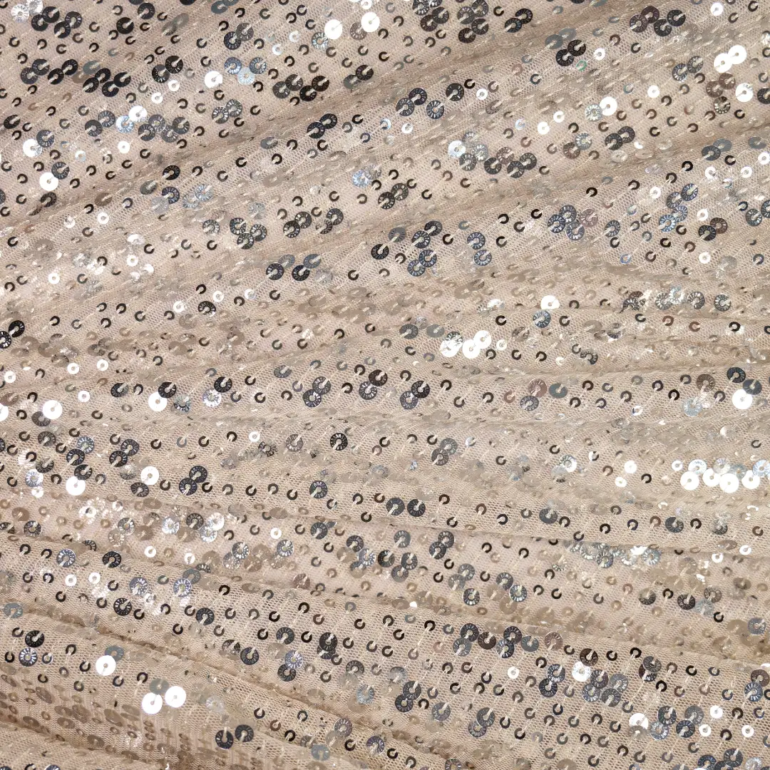 China Fabric for Skirt  Sequined Mesh Fabric Knit Fabric Polyester Antique White color buy from China wholesaler bulk order at wholesale price free worldwide shipping Alibaba