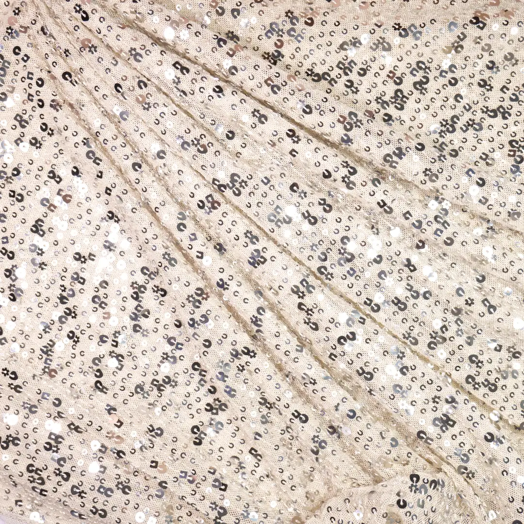 China Fabric for Skirt  Sequined Mesh Fabric Knit Fabric Polyester Bisque color buy from China wholesaler bulk order at wholesale price free worldwide shipping Alibaba