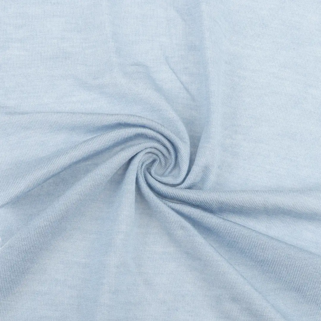 China Fabric for T-Shirt,Polo Shirt,Tank Top Single Jersey Knit Fabric Polyester Wool Elastane light blue color buy from China wholesaler bulk order at wholesale price free worldwide shipping Alibaba