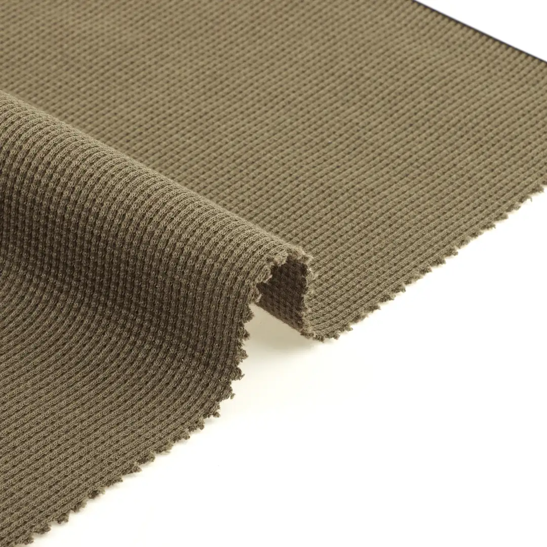 China Fabric for Sweatshirt Waffle Knit Fabric Cotton Wool Elastane olive color buy from China wholesaler bulk order at wholesale price free worldwide shipping Alibaba