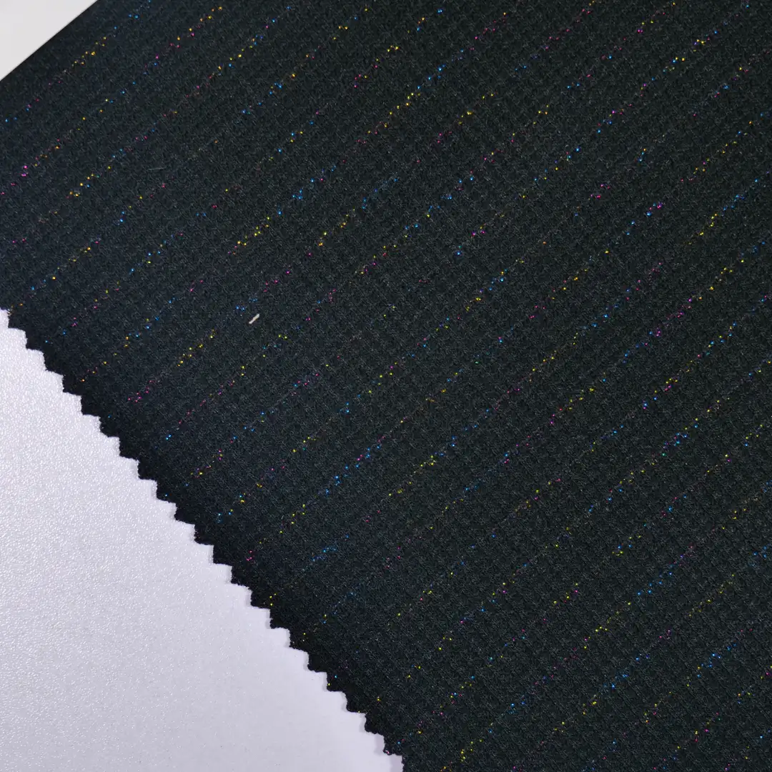China Fabric for Ladies Vest ,Hoodie   Jacquard Knit Fabric Polyester Rayon Lurex Spandex black color buy from China wholesaler bulk order at wholesale price free worldwide shipping Alibaba
