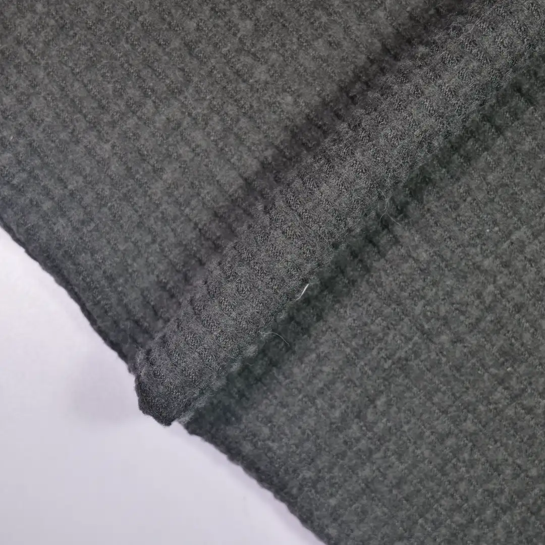 China Fabric for Trench Coat,Open Waistcoat,Bubble-Sleeve Crop Top,Long Sleeve Base Layer Top Waffle Knit Fabric Cotton Polyester black color buy from China wholesaler bulk order at wholesale price free worldwide shipping Alibaba