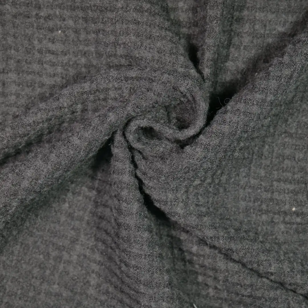 China Fabric for Trench Coat,Open Waistcoat,Bubble-Sleeve Crop Top,Long Sleeve Base Layer Top Waffle Knit Fabric Cotton Polyester black color buy from China wholesaler bulk order at wholesale price free worldwide shipping Alibaba