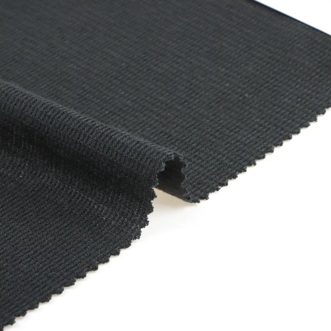 China Fabric for T-Shirt,Polo Shirt,Crop Top Rib Knit Fabric Polyester BLACK color buy from China wholesaler bulk order at wholesale price free worldwide shipping Alibaba