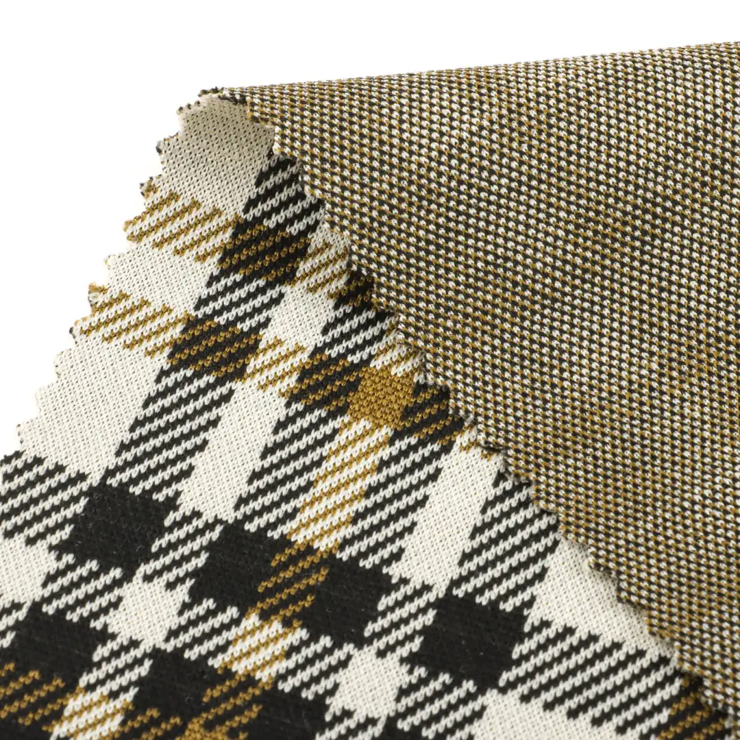 China Fabric for Pants,Jackets,Crop Top,Uniform Jacquard Knit Fabric Polyester Rayon Spandex Black, white and yellow color buy from China wholesaler bulk order at wholesale price free worldwide shipping Alibaba