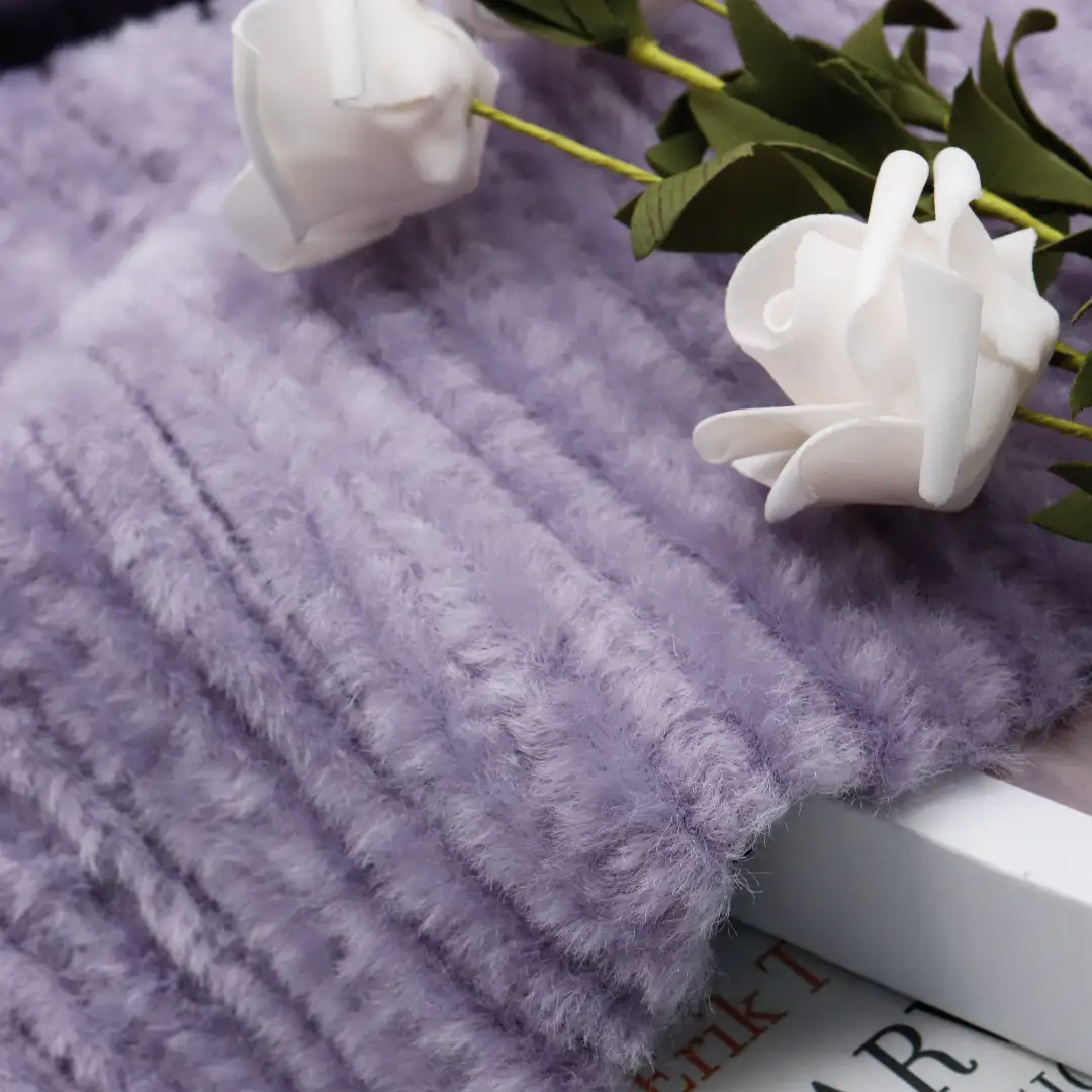 China Fabric for Crop Top Fake Fur Knit Fabric Polyester purple color buy from China wholesaler bulk order at wholesale price free worldwide shipping Alibaba