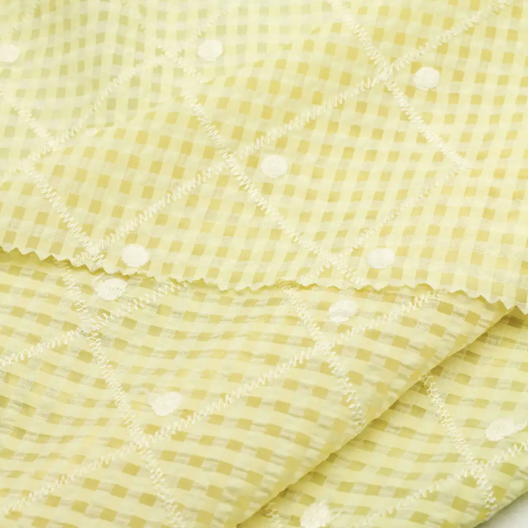 China Fabric for Blouse,Skirt Schiffli Synthetic Woven Fabric Nylon Polyester Tencel yellow color buy from China wholesaler bulk order at wholesale price free worldwide shipping Alibaba