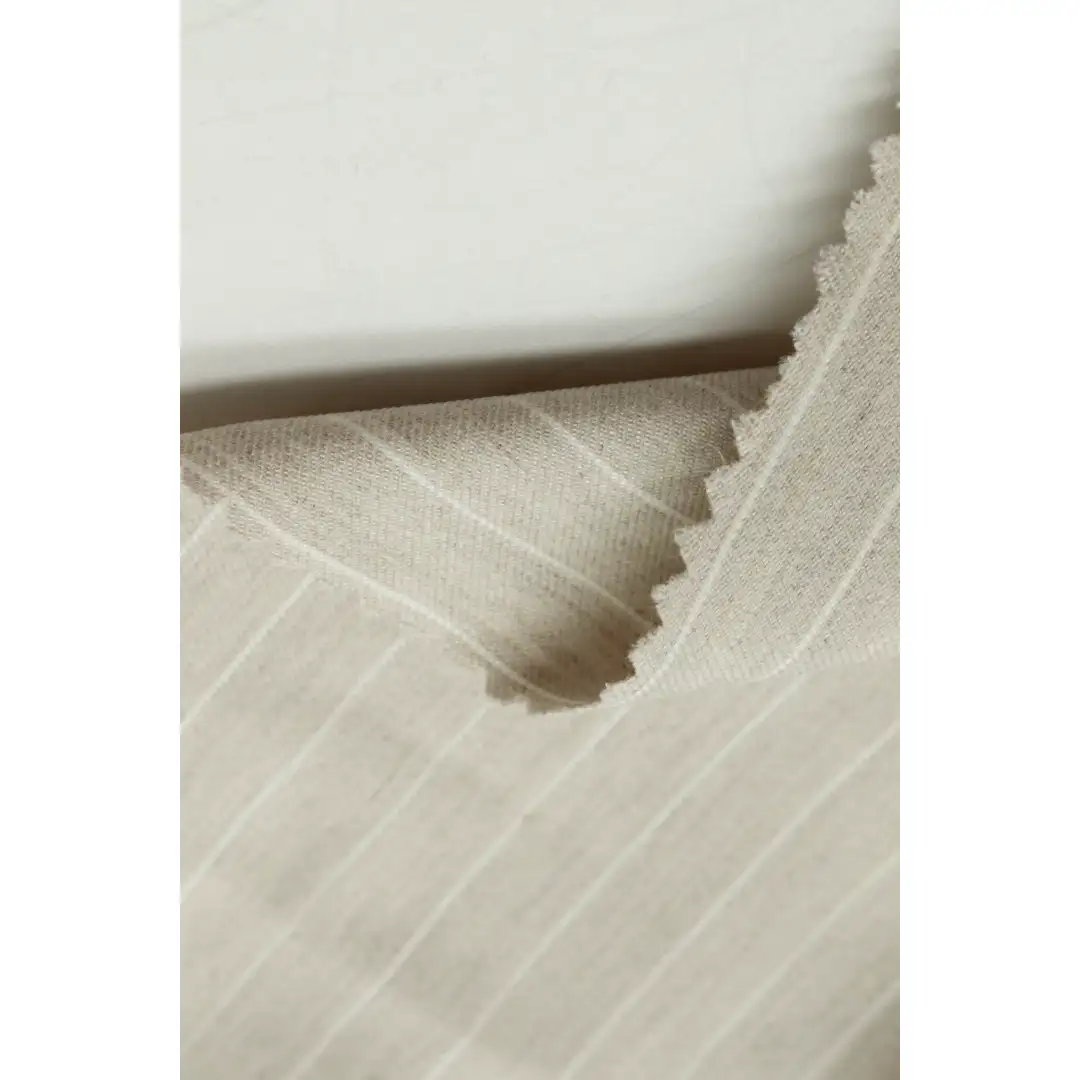China Fabric for Pants,Blazer,Suit Yarn Dyed Stripe Woven Blended Fabric Nylon Rayon Spandex Beige color buy from China wholesaler bulk order at wholesale price free worldwide shipping Alibaba