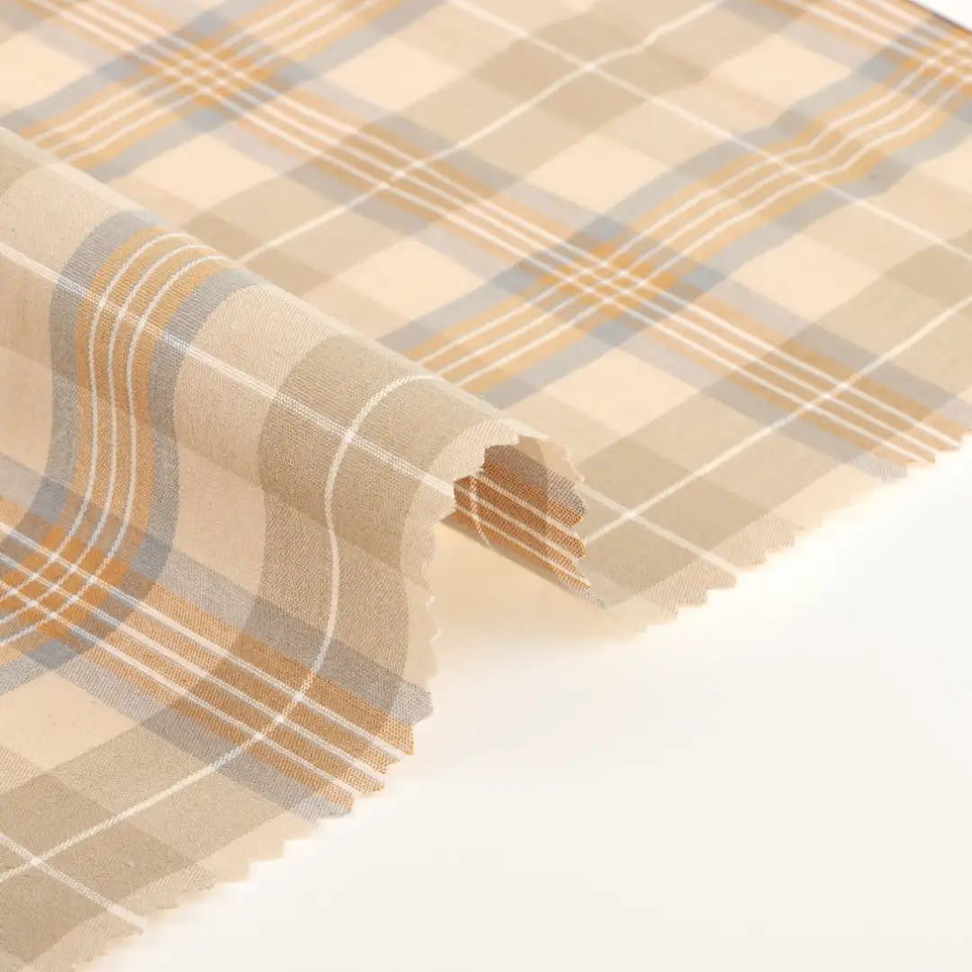 China Fabric for Shirt,Blouse,Skirt,Shorts,Kids Short Sleeve Peter Pan Collar Pleated Dress TC Yarn Dye Woven Blended Fabric Cotton Polyester Spandex Check color buy from China wholesaler bulk order at wholesale price free worldwide shipping Alibaba