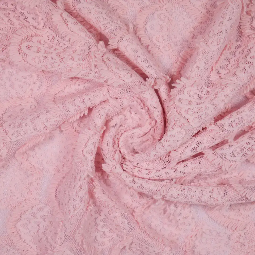 China Fabric for Shirt,Blouse,Crop Top Lace Knit Fabric Nylon Spandex Pink color buy from China wholesaler bulk order at wholesale price free worldwide shipping Alibaba