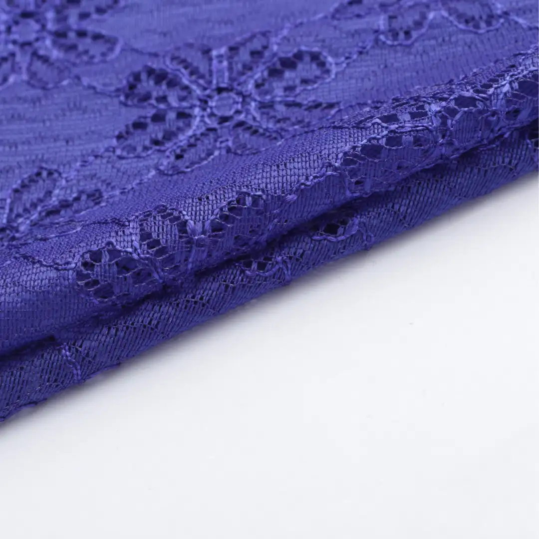 China Fabric for Blouse,Crop Top,Skirt Lace Knit Fabric Nylon Spandex Purple color buy from China wholesaler bulk order at wholesale price free worldwide shipping Alibaba