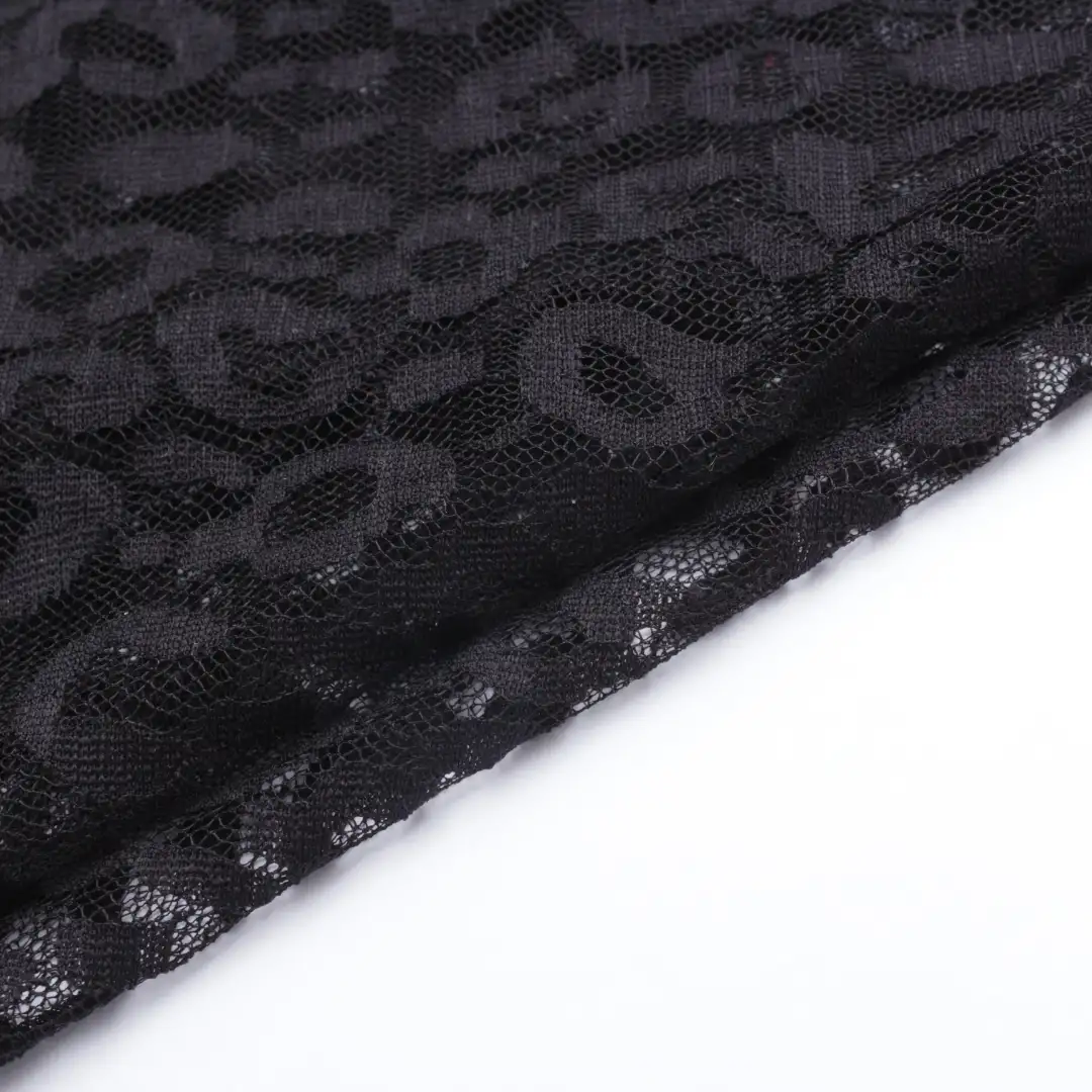 China Fabric for Blouse,Skirt,Shirt Long Sleeve Button ,Dresses (Cardigan Open)  Lace Knit Fabric Nylon Spandex black color buy from China wholesaler bulk order at wholesale price free worldwide shipping Alibaba