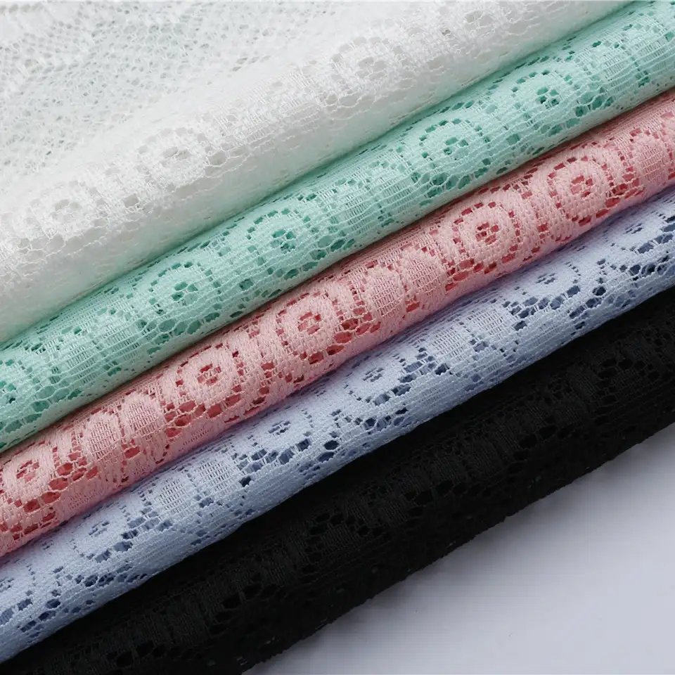 China Fabric for Blouse,Skirt,Dresses (Cardigan Open)  Lace Knit Fabric Polyester black color buy from China wholesaler bulk order at wholesale price free worldwide shipping Alibaba