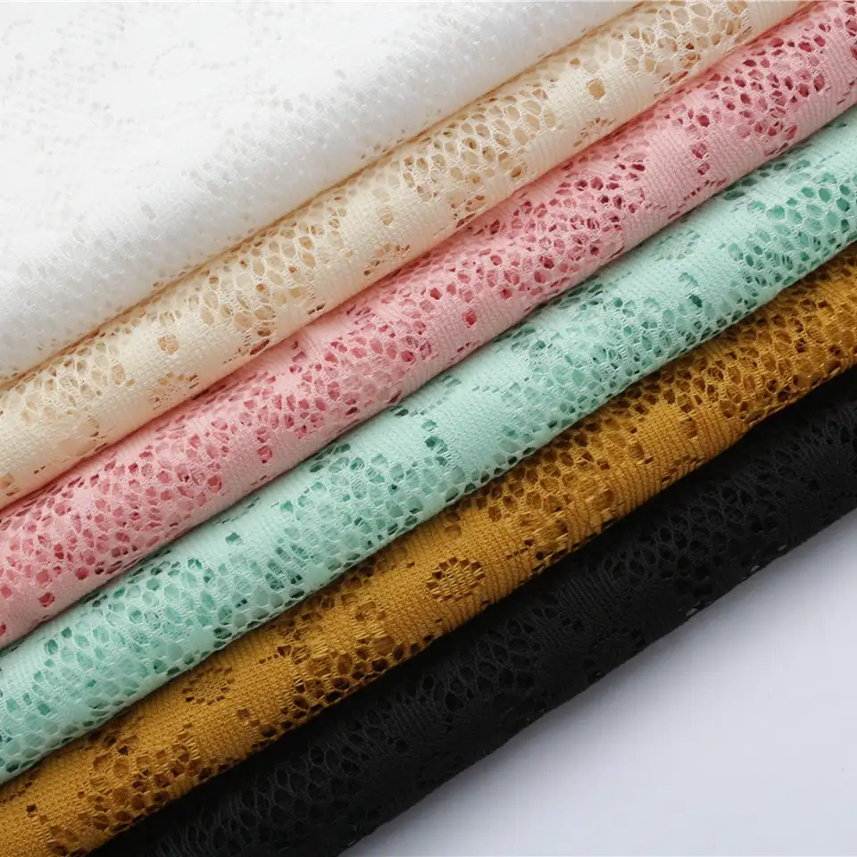 China Fabric for Blouse,Skirt,Dresses (Cardigan Open)  Lace Knit Fabric Polyester pink color buy from China wholesaler bulk order at wholesale price free worldwide shipping Alibaba