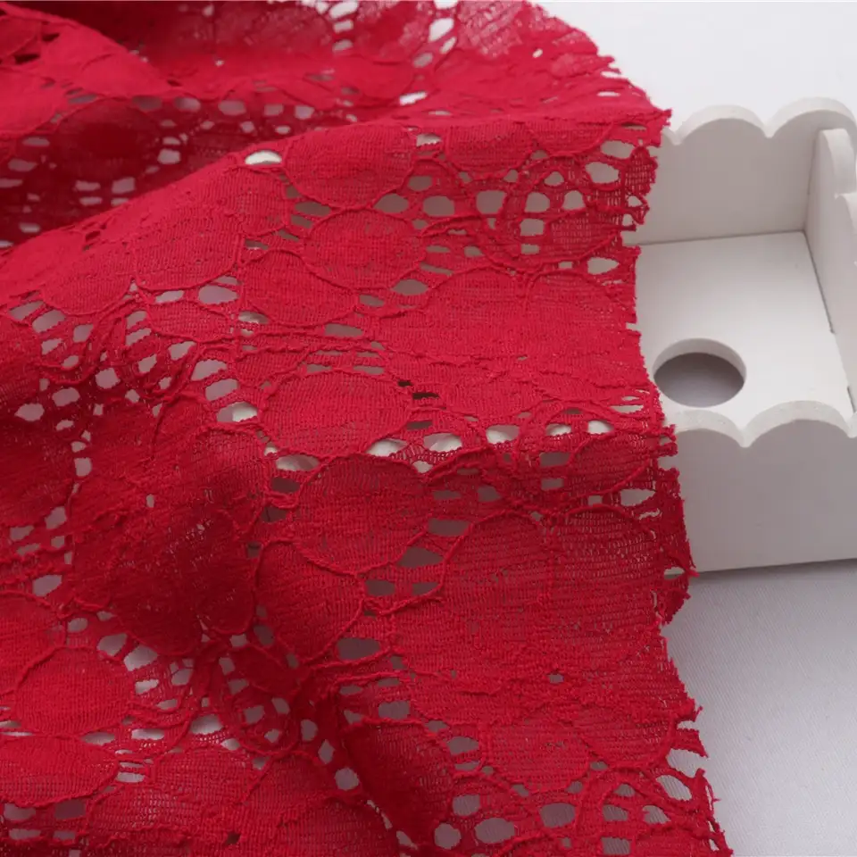 China Fabric for Shirt,Blouse,Crop Top Lace Knit Fabric Cotton Nylon red color buy from China wholesaler bulk order at wholesale price free worldwide shipping Alibaba