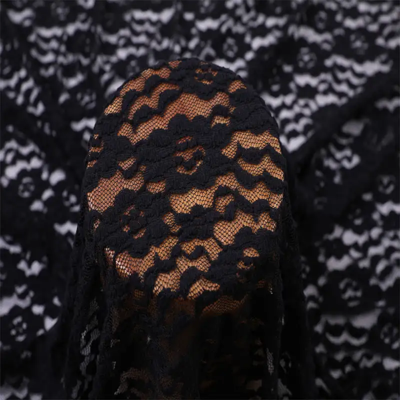 China Fabric for Shirt,Skirt,Skirt  Lace Knit Fabric Cotton Nylon Elastane black color buy from China wholesaler bulk order at wholesale price free worldwide shipping Alibaba