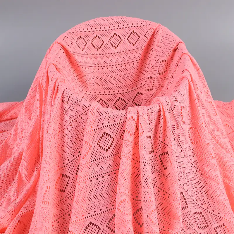 China Fabric for Shirt,Blouse,T-shirt ,Skirt  Lace Knit Fabric Polyester Spandex pink color buy from China wholesaler bulk order at wholesale price free worldwide shipping Alibaba