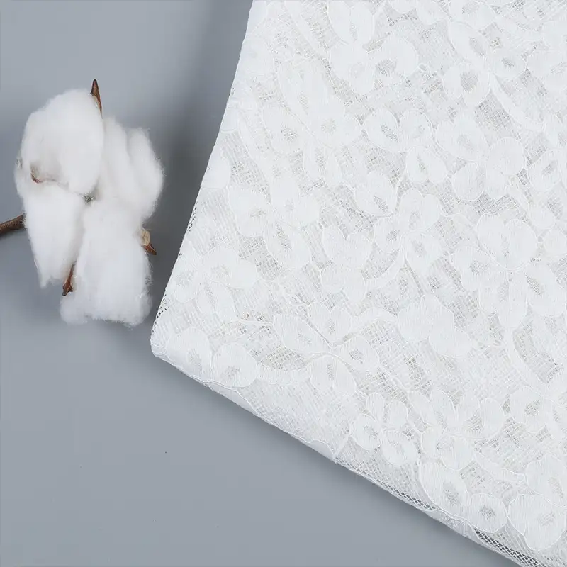 China Fabric for Blouse,T-shirt ,Skirt  Lace Knit Fabric Cotton Nylon Rayon white color buy from China wholesaler bulk order at wholesale price free worldwide shipping Alibaba