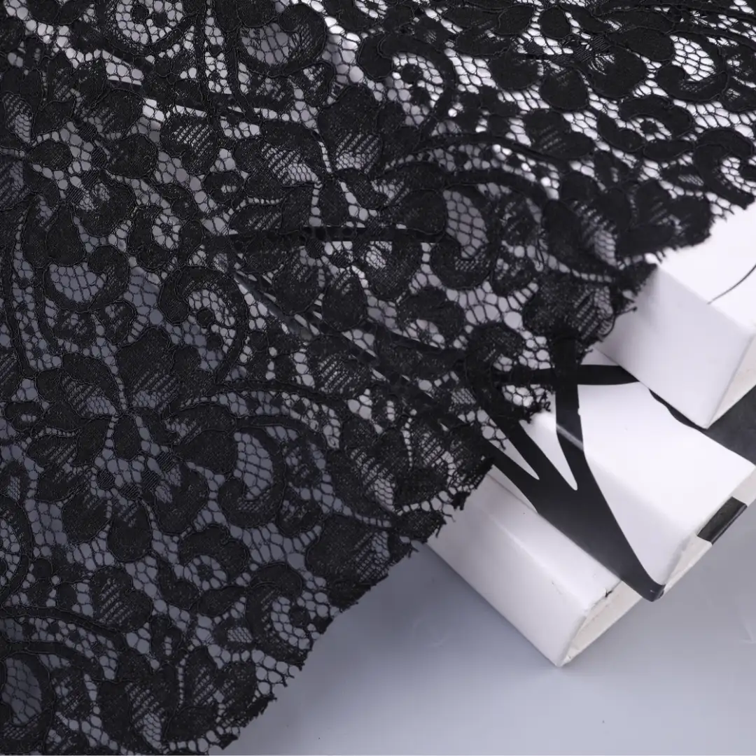 China Fabric for Blouse,Skirt,Skirt  Lace Knit Fabric Cotton Nylon Rayon black color buy from China wholesaler bulk order at wholesale price free worldwide shipping Alibaba