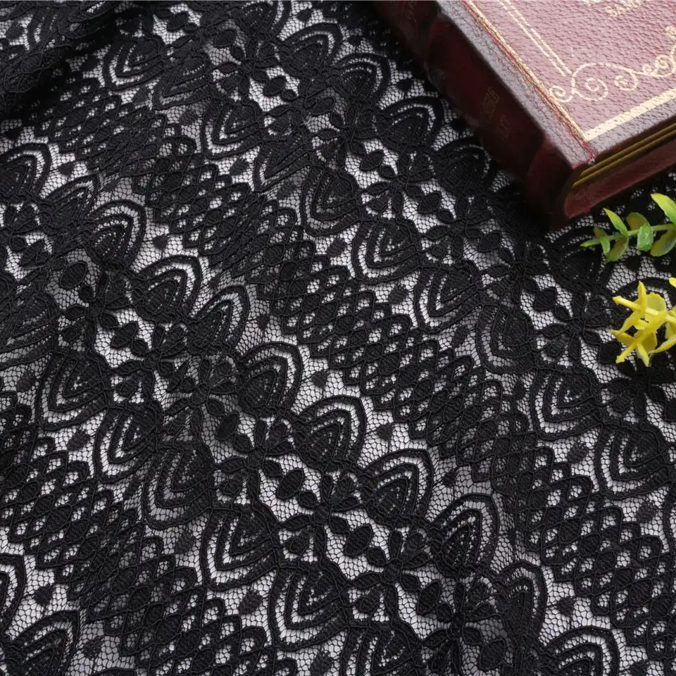 China Fabric for Shirt,T-Shirt,Blouse,Skirt  Lace Knit Fabric Nylon Spandex black color buy from China wholesaler bulk order at wholesale price free worldwide shipping Alibaba