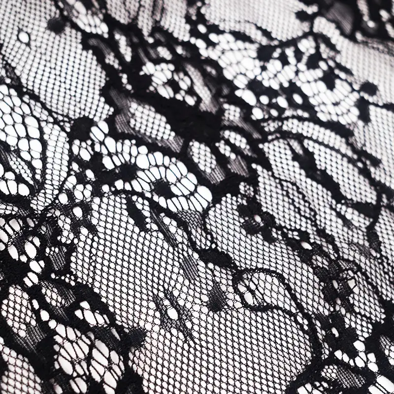 China Fabric for Blouse,Skirt,Dresses (Cardigan Open) ,Skirt  Lace Knit Fabric Nylon Spandex black color buy from China wholesaler bulk order at wholesale price free worldwide shipping Alibaba