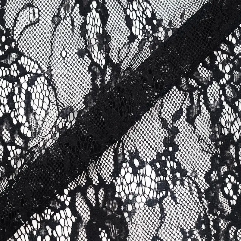 China Fabric for Blouse,Skirt,Dresses (Cardigan Open) ,Skirt  Lace Knit Fabric Nylon Spandex black color buy from China wholesaler bulk order at wholesale price free worldwide shipping Alibaba