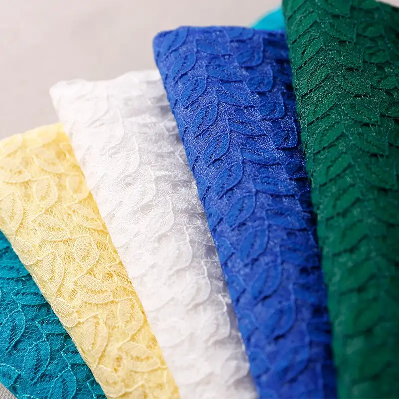 China Fabric for Polo Shirt,Blouse,Skirt,Shirt Long Sleeve Button ,Skirt  Lace Knit Fabric Cotton Nylon Rayon blue color buy from China wholesaler bulk order at wholesale price free worldwide shipping Alibaba